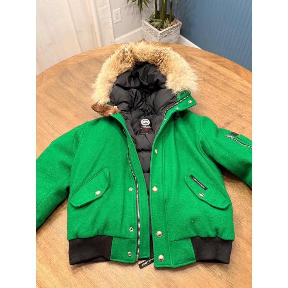Canada Goose Chilliwack varsity Bomber Green Wool Down Fur Trim Jacket Mens Med